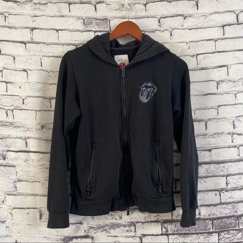 Moncler x Rolling Stones Full-Zip Hooded Jacket- Black, Size Medium